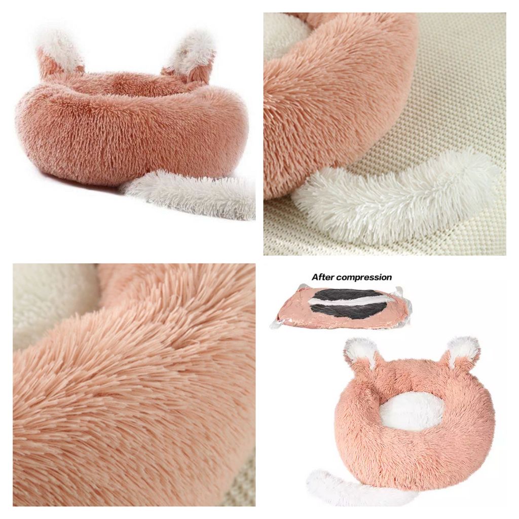 Lit en Peluche avec Oreilles et Queue pour Chats et Petits Chiens