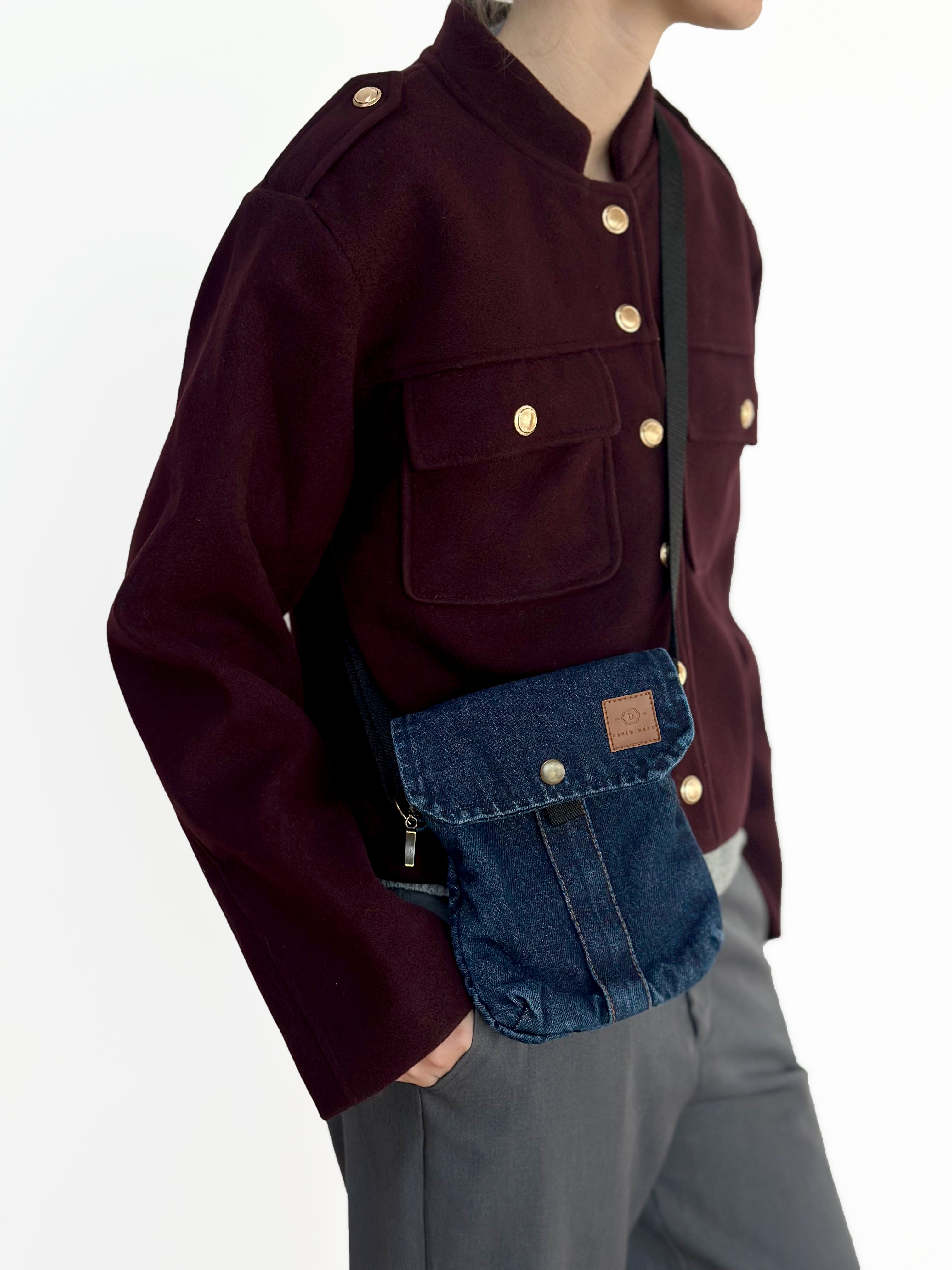 Petit sac bandoulière en denim avec fermeture éclair, DenimDeko