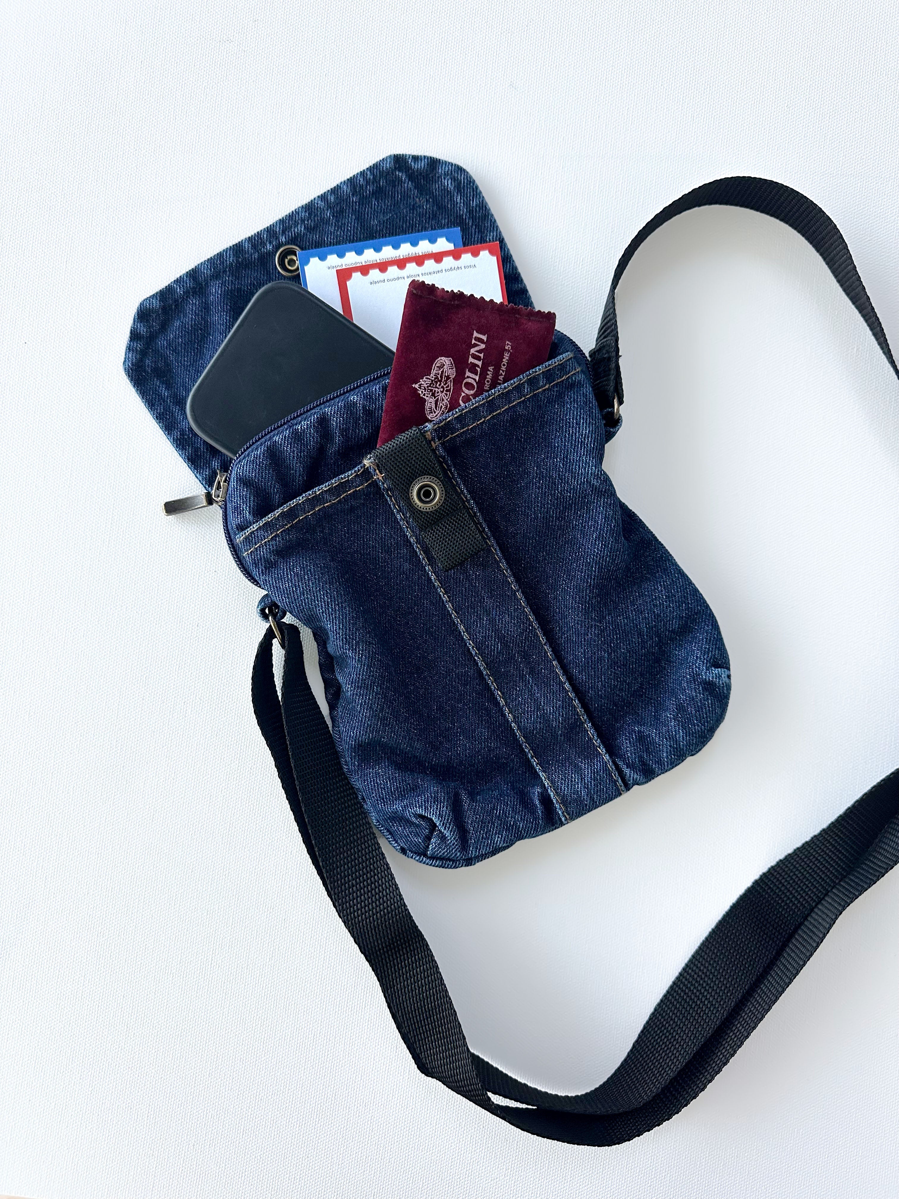 Petit sac bandoulière en denim avec fermeture éclair, DenimDeko