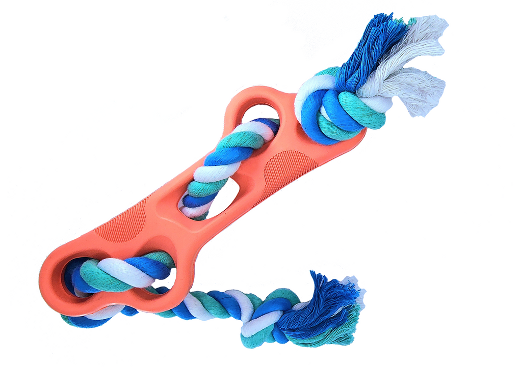 Jouet à mâcher en caoutchouc en forme d'os avec corde de traction