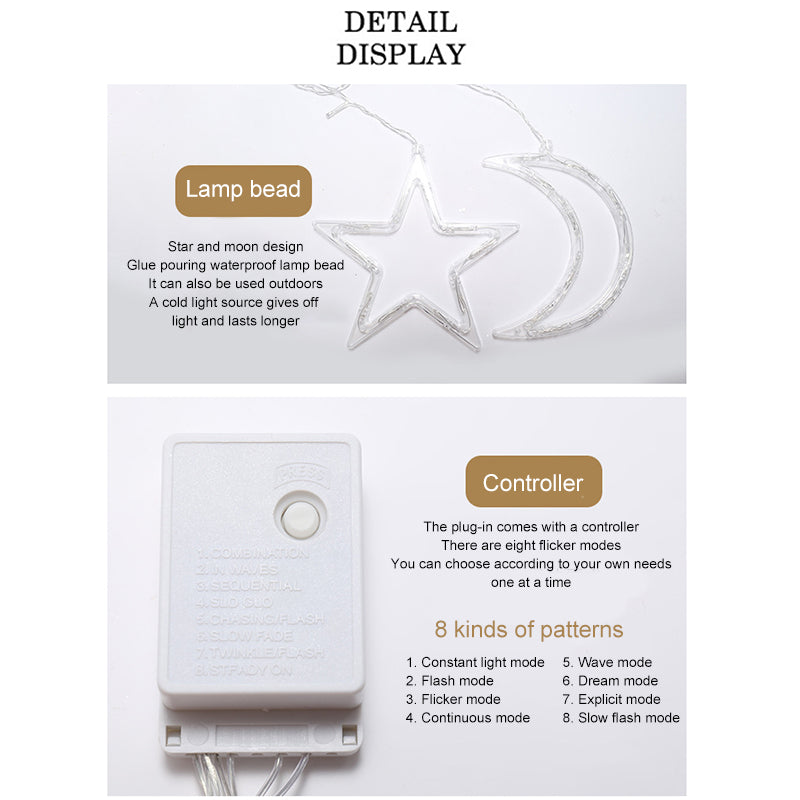 Guirlande lumineuse étoile de lune avec télécommande