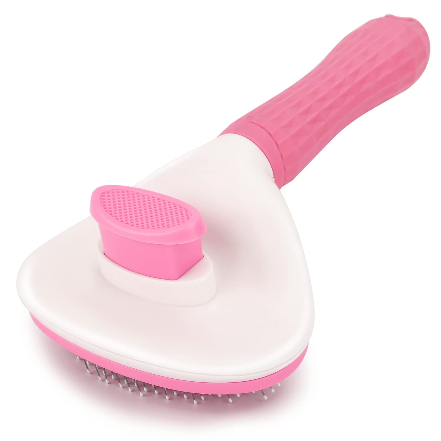 Brosse de toilettage auto-nettoyante pour animaux – Rose et blanc