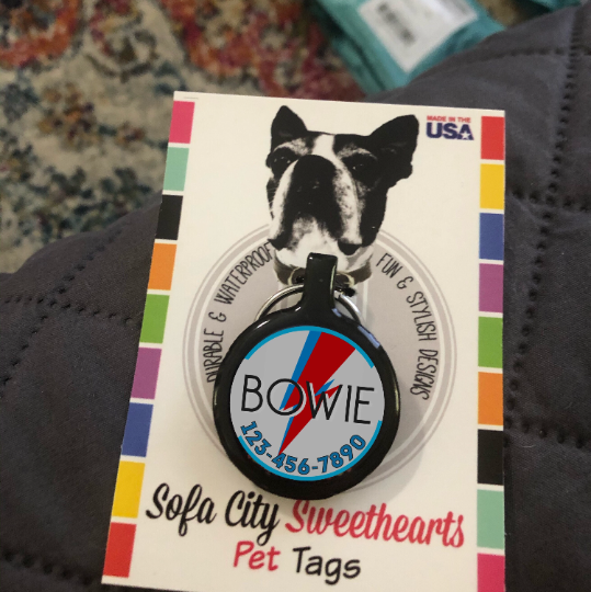 Porte-Étiquette d'Identité Personnalisé pour Chien Bowie Ziggy Stardust - Choisissez Taille et Couleurs