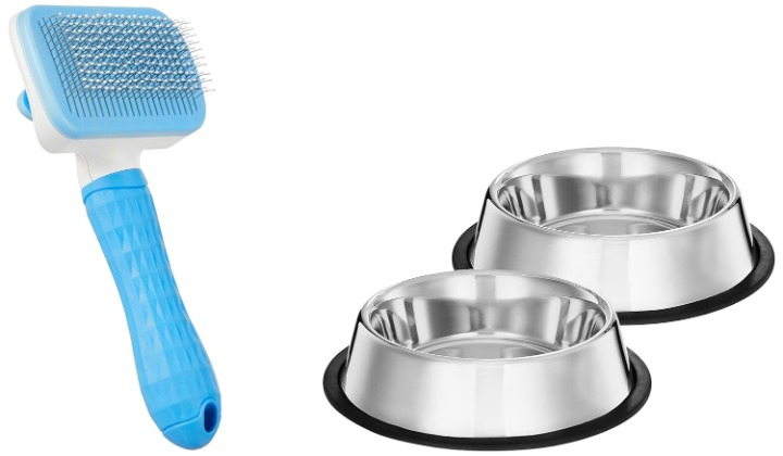 Kit de toilettage pour animaux – Brosse et bols en acier inoxydable