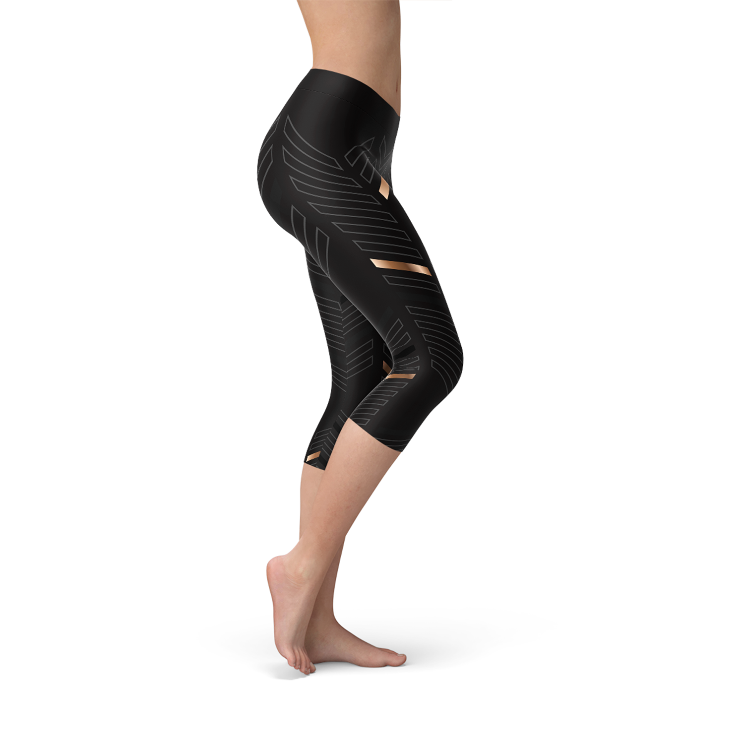 Leggings Capri Noirs à Rayures Sportives pour Femmes