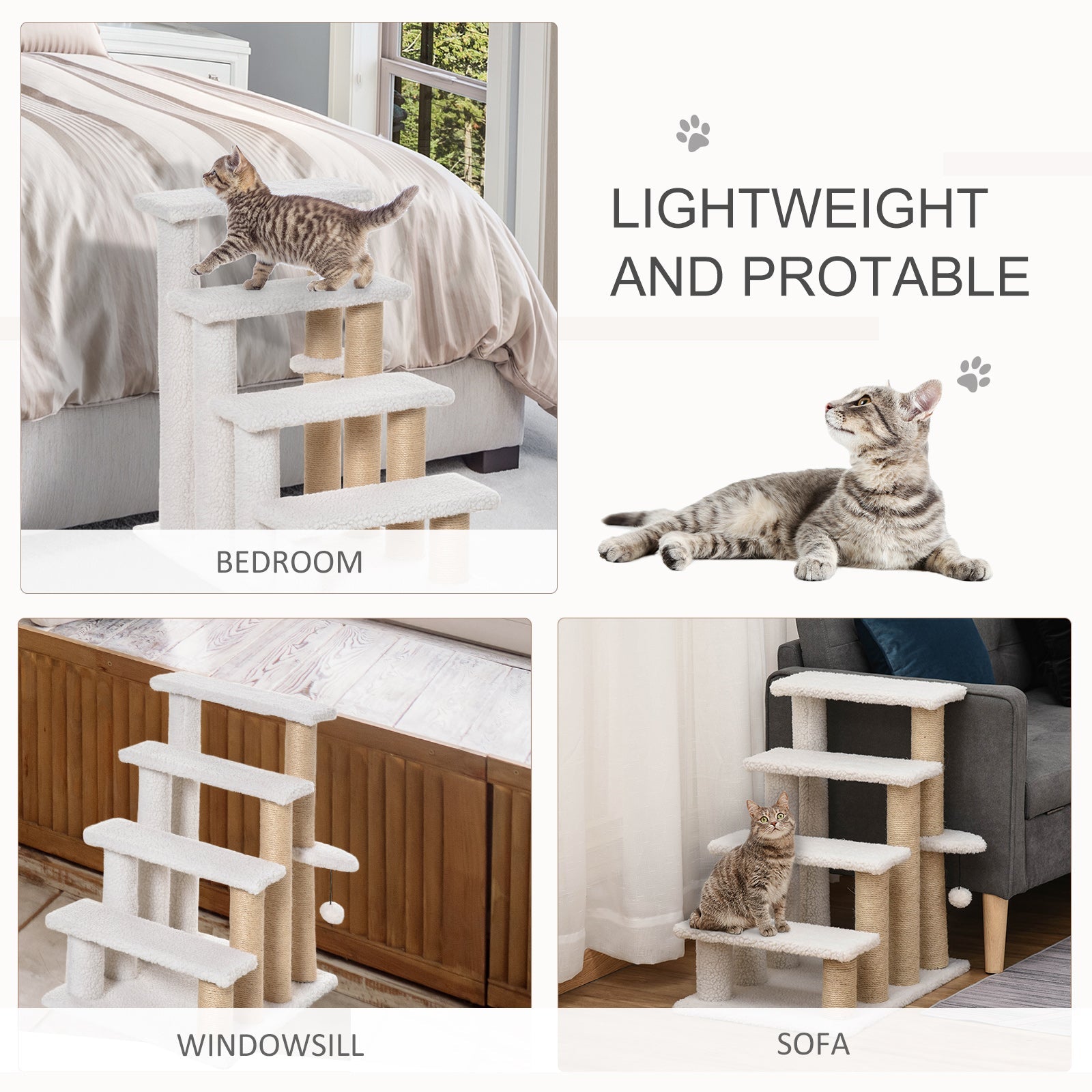 4 Levels Chat Steps avec Griffoir Posts pour High Lit, Sofa, White