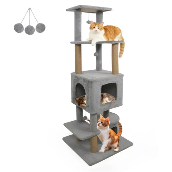 Tour à chat gris clair 164 cm : espace de jeu et repos idéal