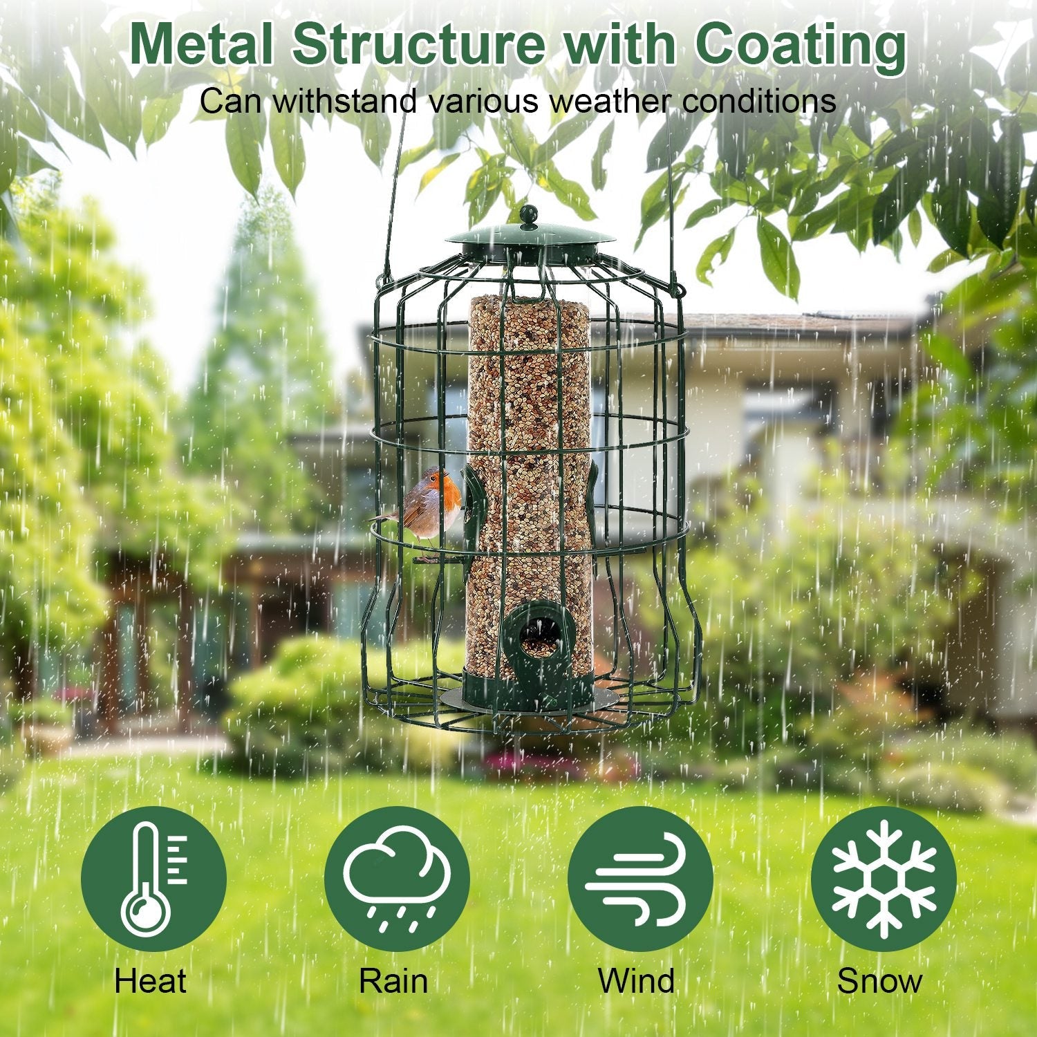 1Pc Distributeur de Nourriture pour Oiseaux Sauvages Résistant aux Écureuils en Métal Suspendu