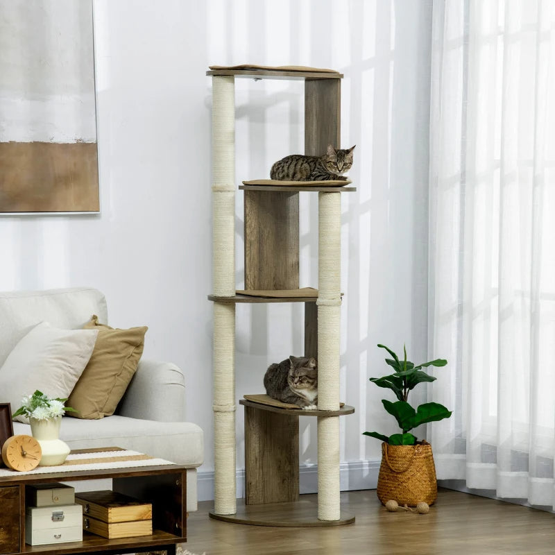 Arbre à chat moderne d'angle haut pour grimper, grande tour à chat multilevel