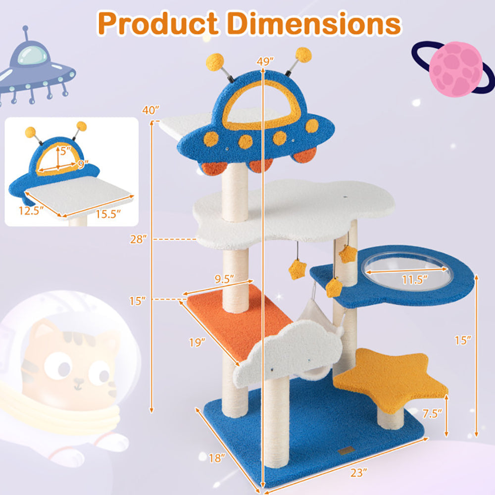 Arbre à chat de 49 pouces avec perchoir en forme de soucoupe et sisal