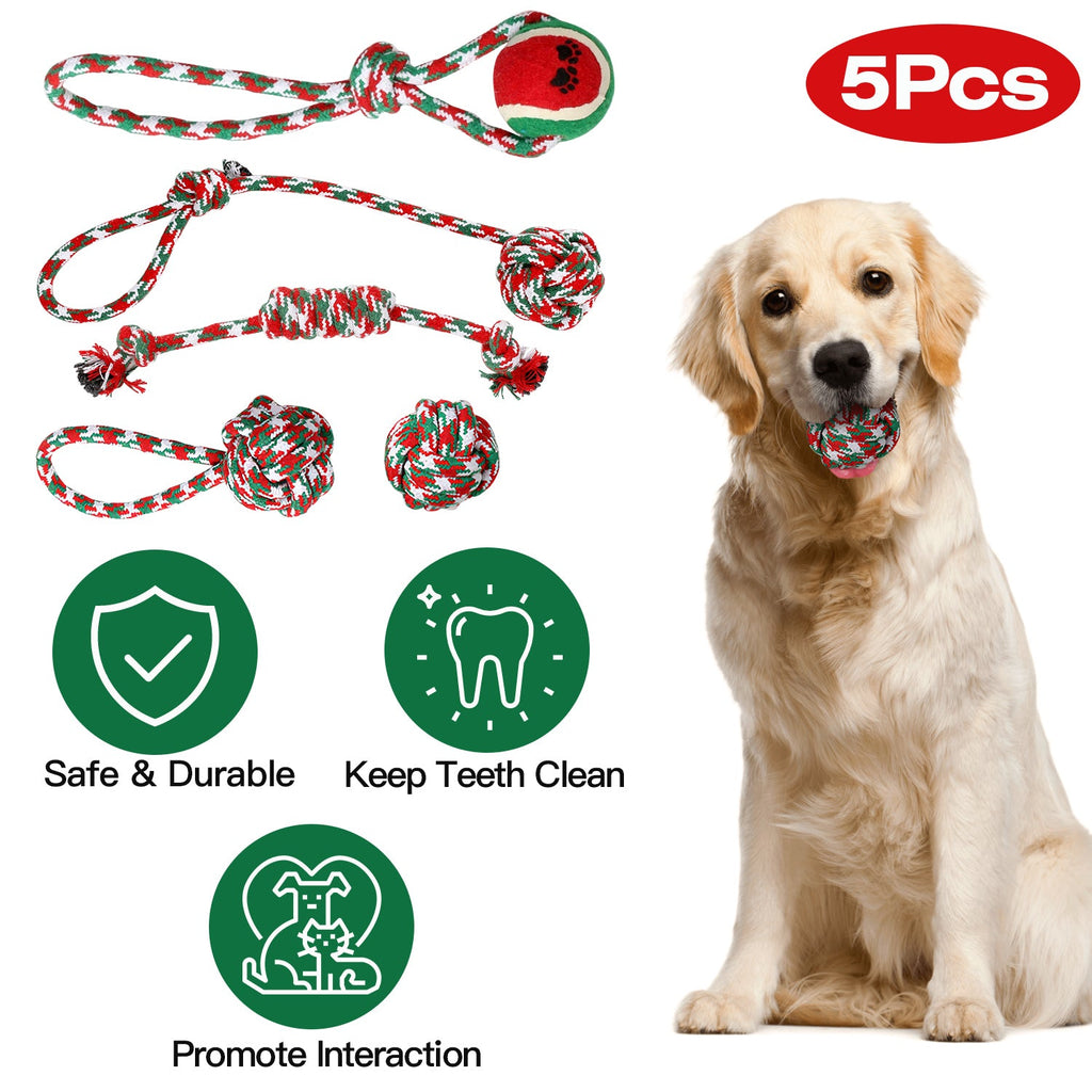Ensemble de 5 jouets à mâcher en corde de Noël pour chiens