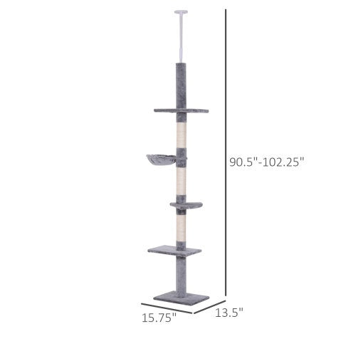 9 Foot Réglable Height Floor To Ceiling Vertical Chat Arbre - Grey And