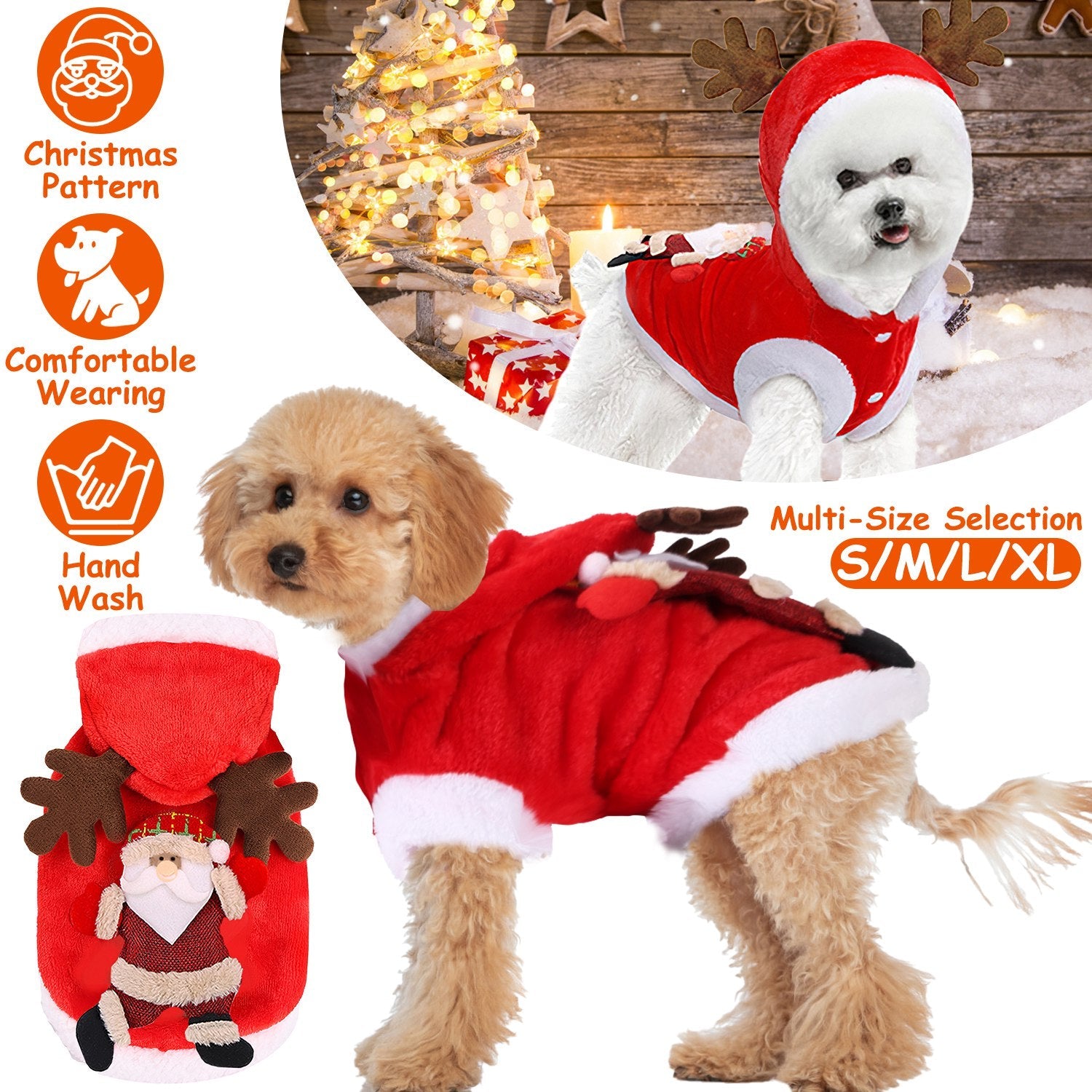 1Pc Vêtements de Noël Animal Costume de Père Noël avec Antlers de Renne Hiver