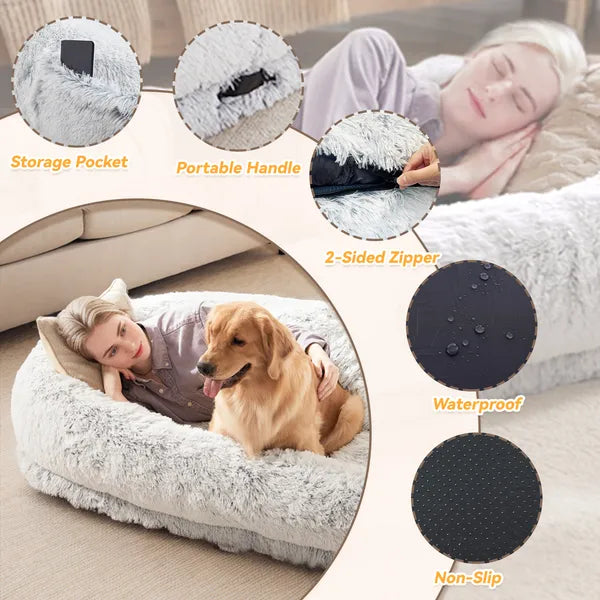 Lit Douillet en Fourrure Synthétique pour Grands Chiens
