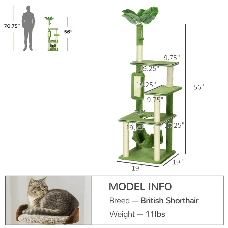 Arbre à chat PawHut pour chats d'intérieur avec hamac, tour à chat, vert