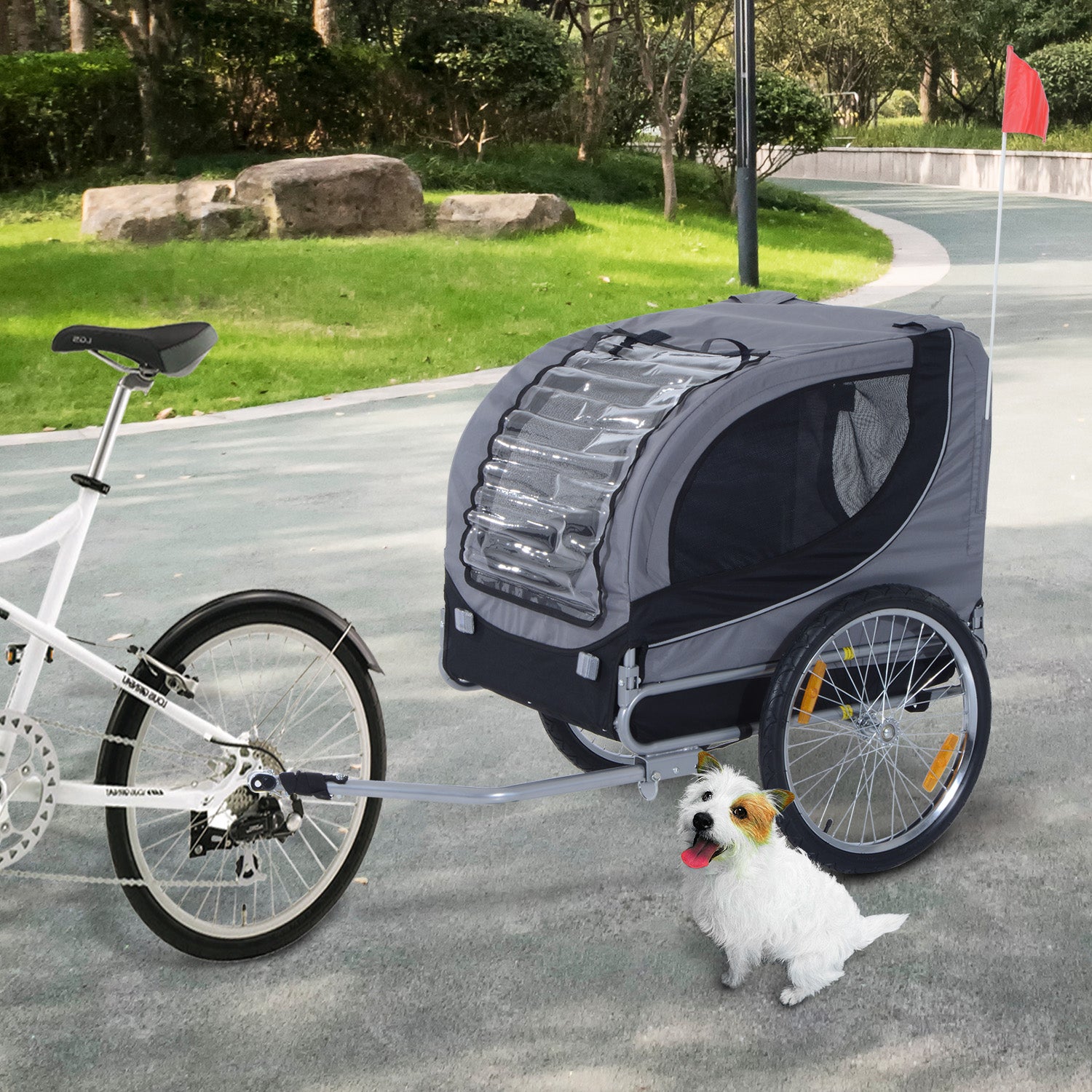 Remorque de vélo pour animaux de compagnie, transporteur pliable gris pour chien et chat