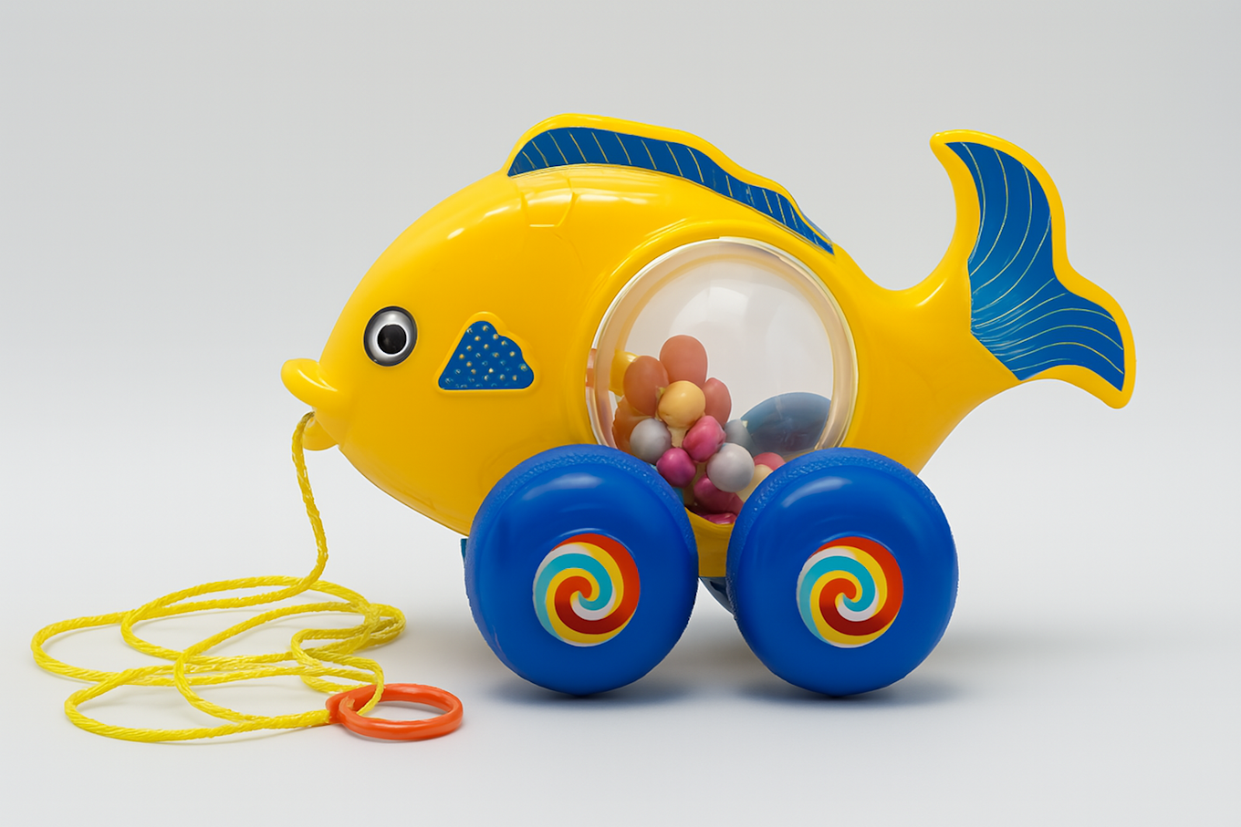 Jouet à Tirer Rattle Poisson Roulant pour Enfants