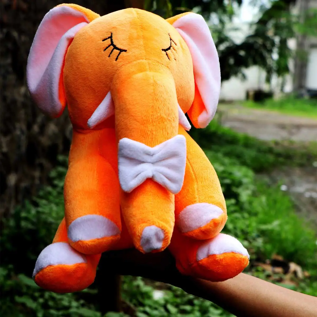 Jouet Éléphant Bébé Orange avec Nœud sur le Nez pour enfants