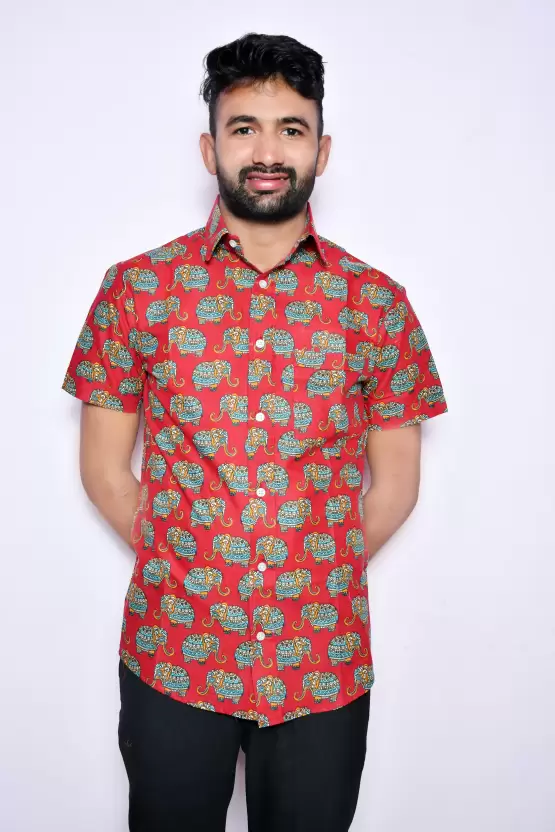 Chemise Casual à Col Écarté Imprimée pour Hommes - Coupe Régulière