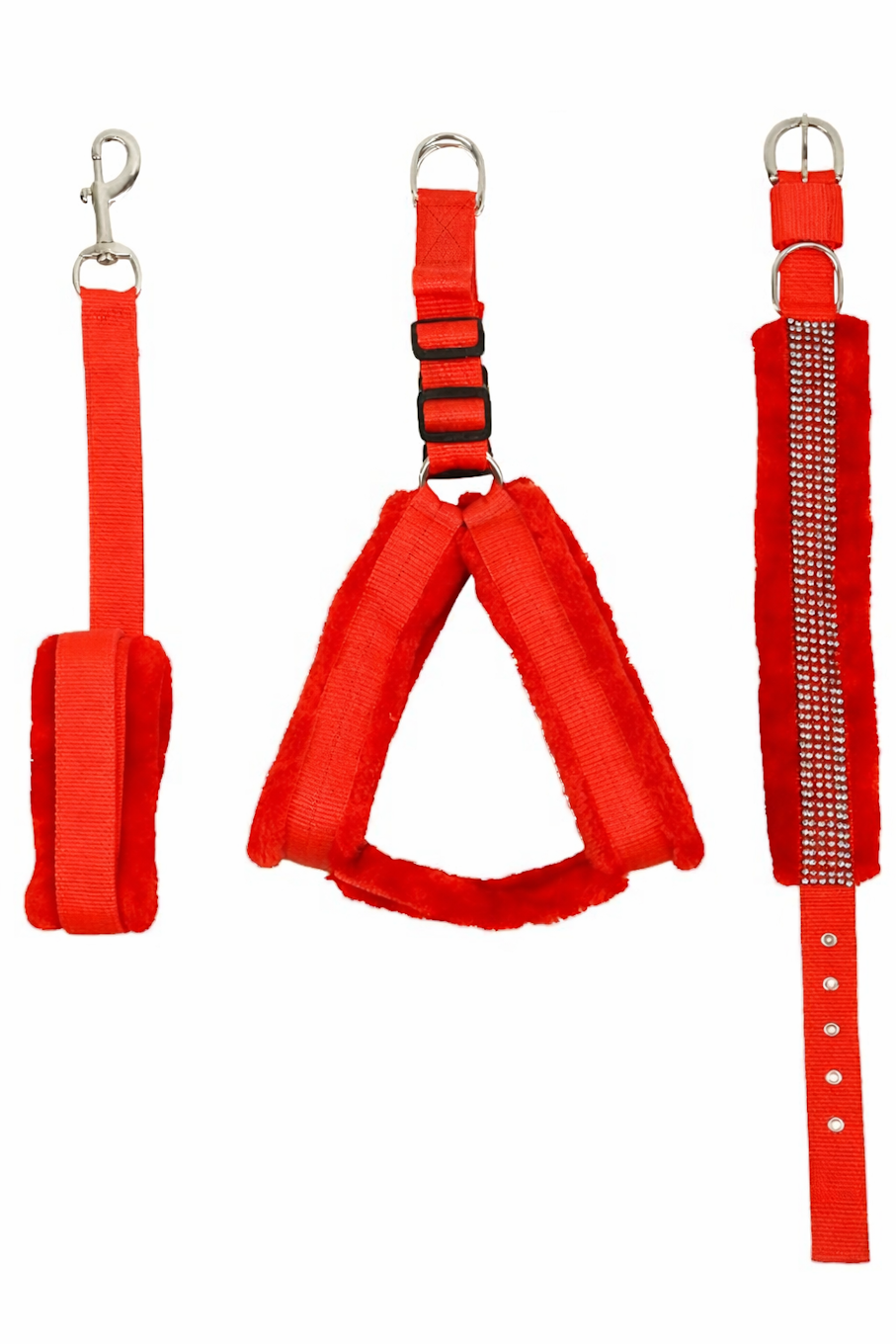 Ensemble Harnais, Laisse et Collier Velours Rouge