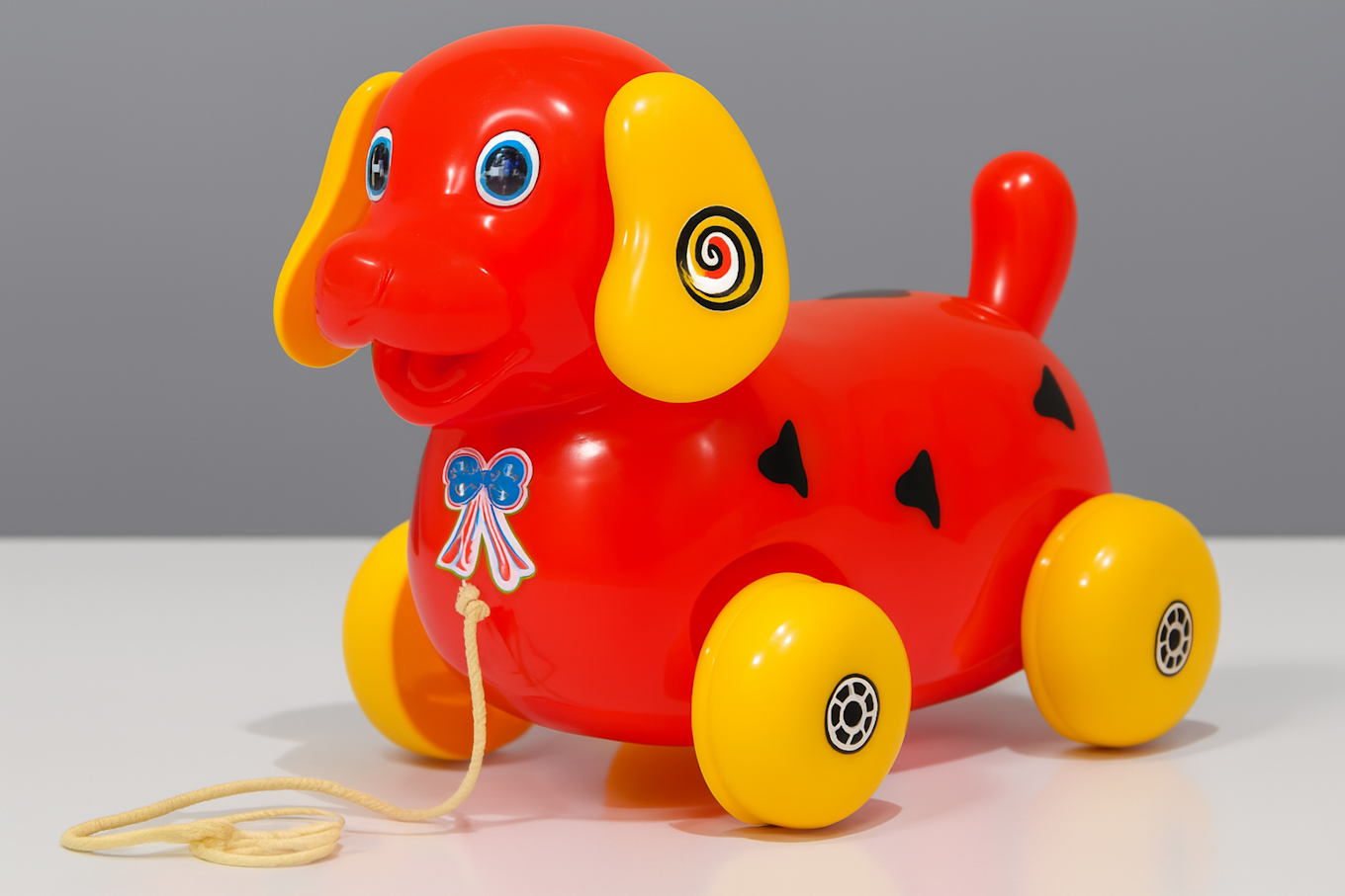 Jouet à Tirer en Plastique Rouge & Jaune Chiot