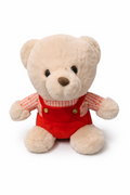 Mignon Ours en Peluche Crème en Salopette Vichy Rouge
