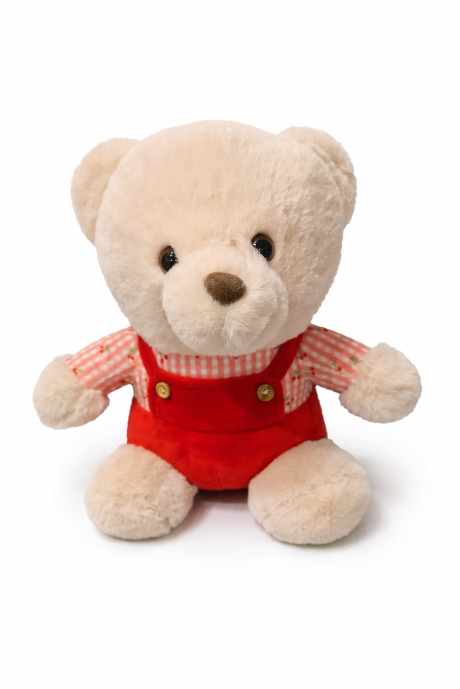 Mignon Ours en Peluche Crème en Salopette Vichy Rouge