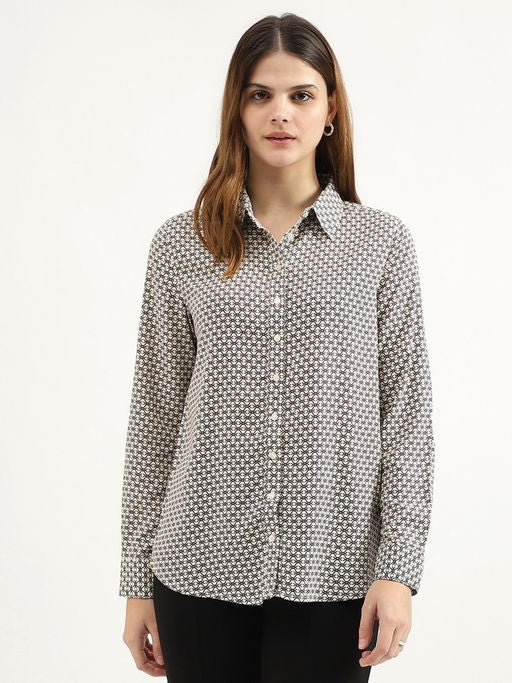 Chemise à Col Évasé Imprimée Pour Femmes (Taille-M) (Couleur-NOIR)
