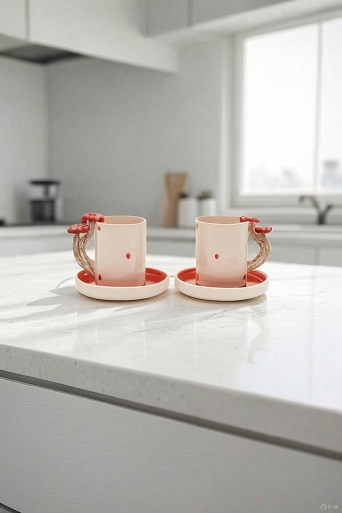 Handmade Ceramic Coffee Cup Ensemble avec Mushroom Handles pour Cozy Morning