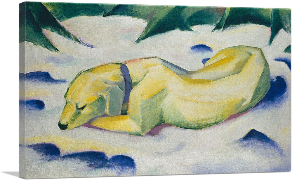Chien Allongé Dans La Neige - Toile d'Art