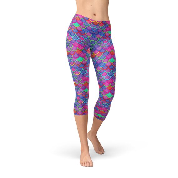 Leggings Capri pour femmes en violet et rose sirène