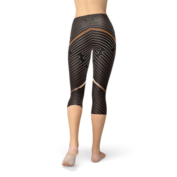 Leggings Capri Marron à Rayures pour Femmes