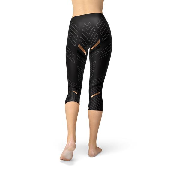 Leggings Capri Noirs à Rayures Sportives pour Femmes