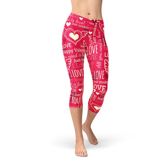 Leggings Capri Rouges Cœurs d'Amour