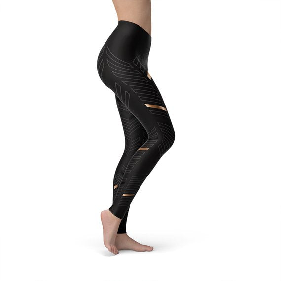 Leggings noirs à rayures sportives pour femmes