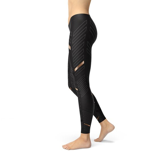 Leggings noirs à rayures sportives pour femmes