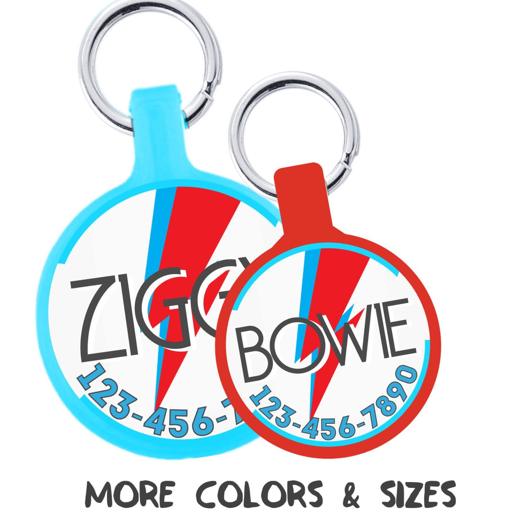 Porte-Étiquette d'Identité Personnalisé pour Chien Bowie Ziggy Stardust - Choisissez Taille et Couleurs
