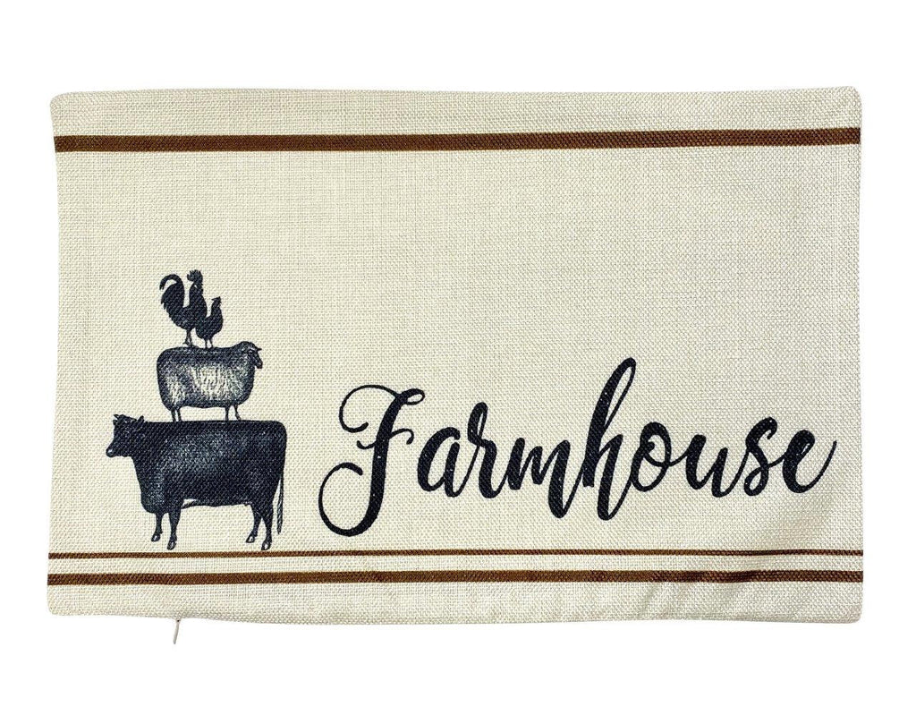 Animaux Empilés de Ferme | Housse de Coussin | 18 x 12 | Décor Primitif |