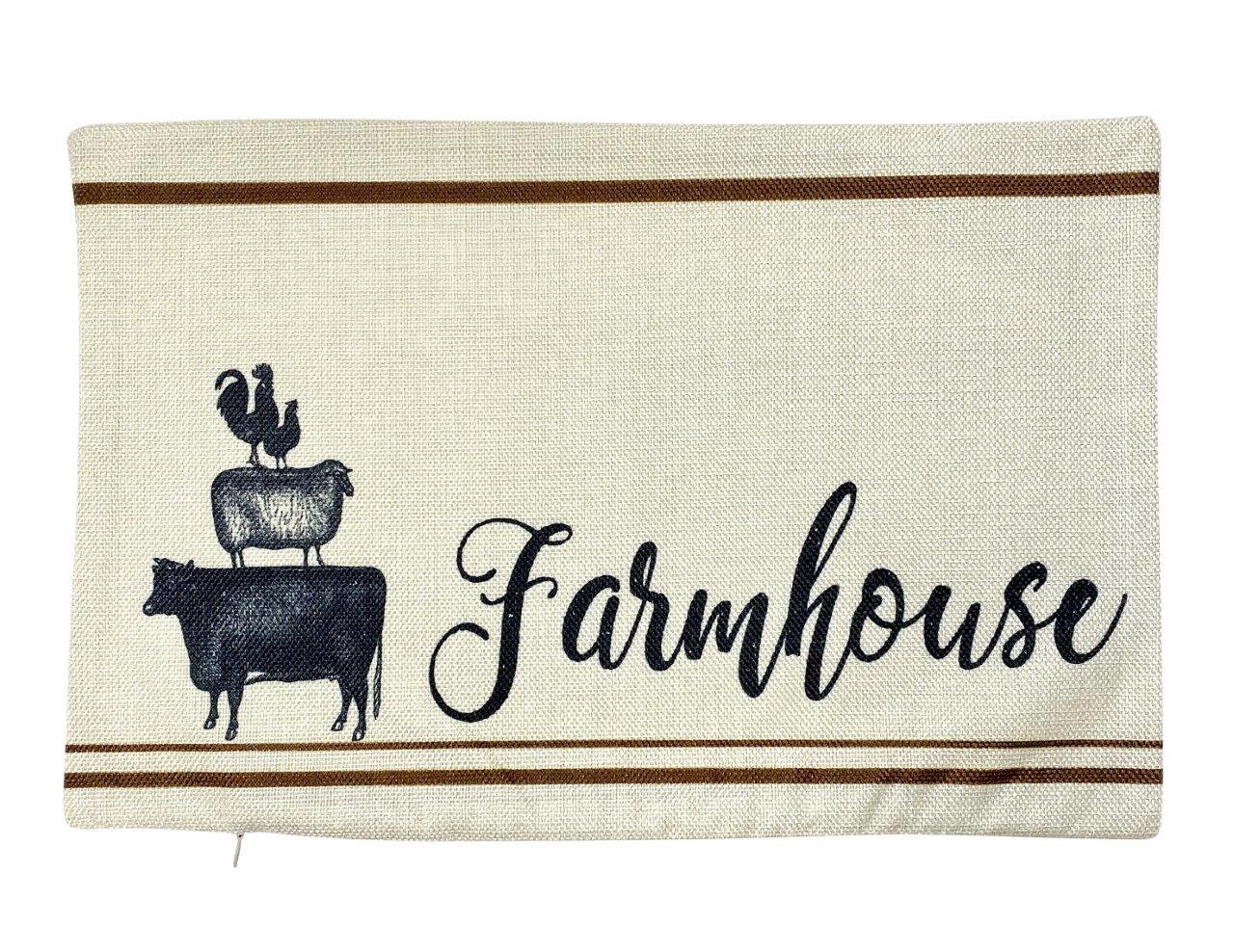 Animaux Empilés de Ferme | Housse de Coussin | 18 x 12 | Décor Primitif |