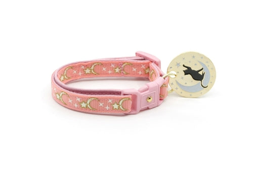 Collier Chat Coral Rose avec Lunes et Étoiles Dorées