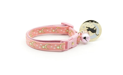 Collier Chat Coral Rose avec Lunes et Étoiles Dorées