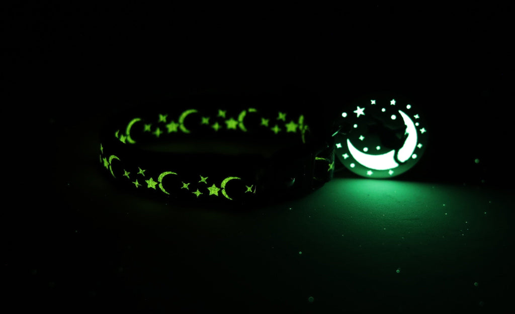 Lunes et Étoiles Dorées sur Collier de Chat Bleu Royal