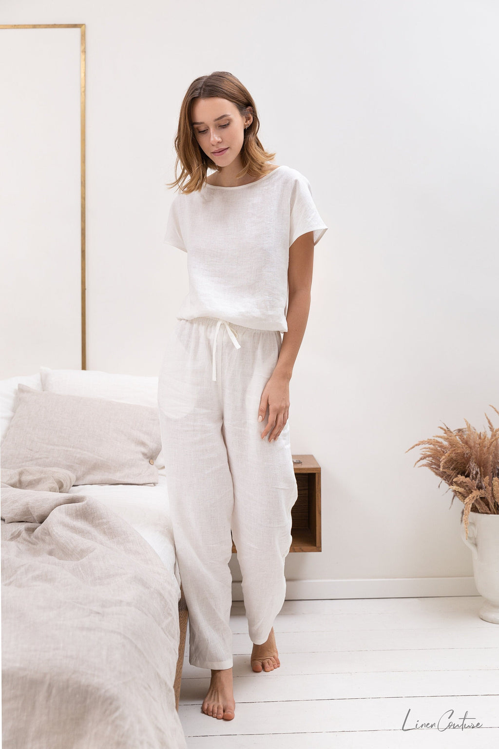Ensemble de pyjama en lin blanc / Lin naturel / Vêtements d'intérieur en lin / Lin