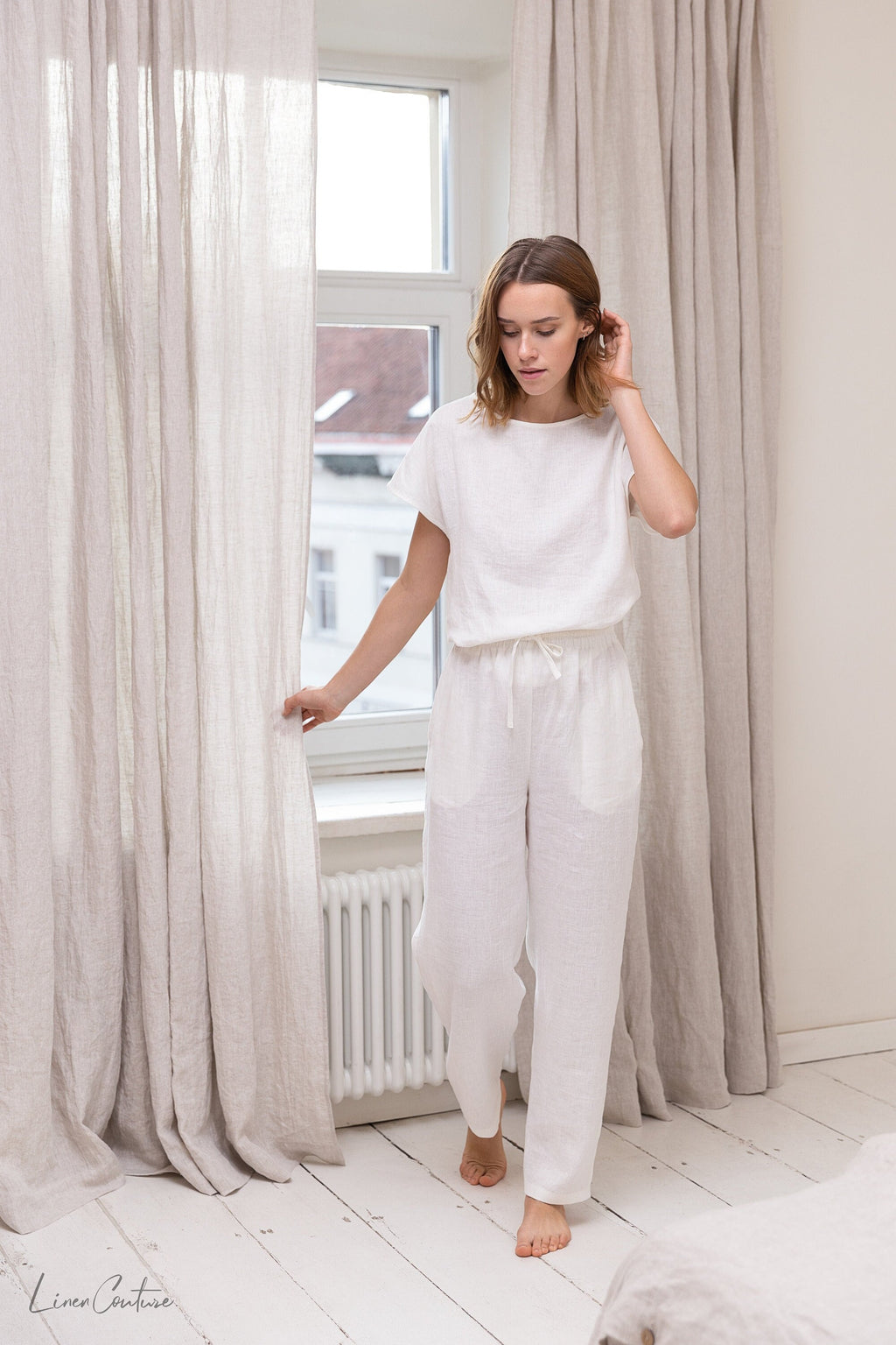 Ensemble de pyjama en lin blanc / Lin naturel / Vêtements d'intérieur en lin / Lin