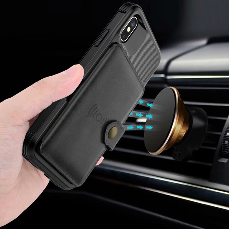360 Protection Magnetic Leather Wallet Armor Case pour iPhone